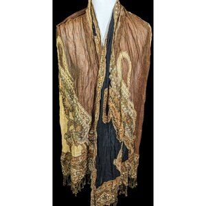 100% Tibet Hand Loomed Shawl Brown And Black Paisley